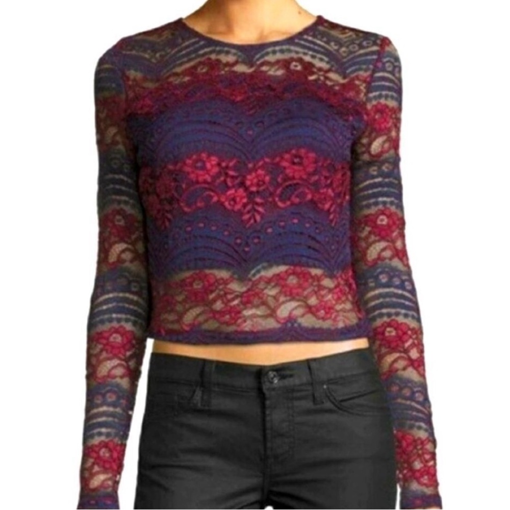 Romeo & Juliet Couture Burgundy Navy Lace Crop Top Size S